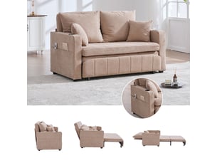 Canapé convertible chenille khaki 139x83cm - canapé lit extensible 3 places avec rangement et coussins inclus