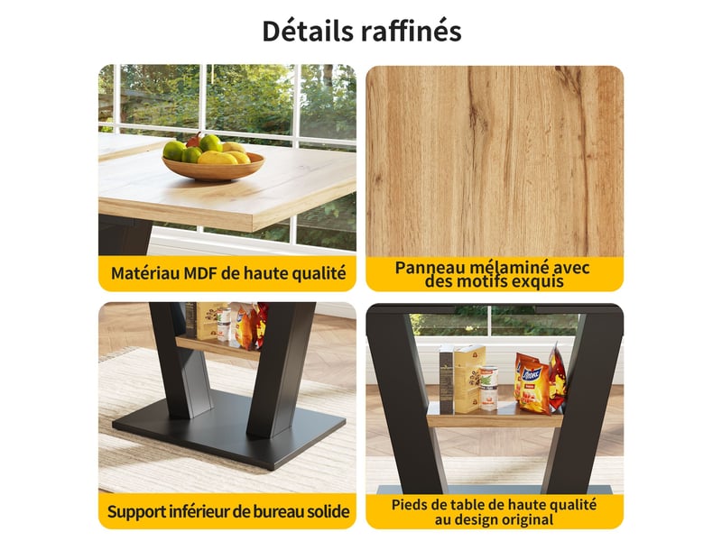  Table à manger extensible noir et naturel, 4 places, rangement, fermeture douce, confort, solide, robuste - mdf - 118-157x70cm  - Conforama B
