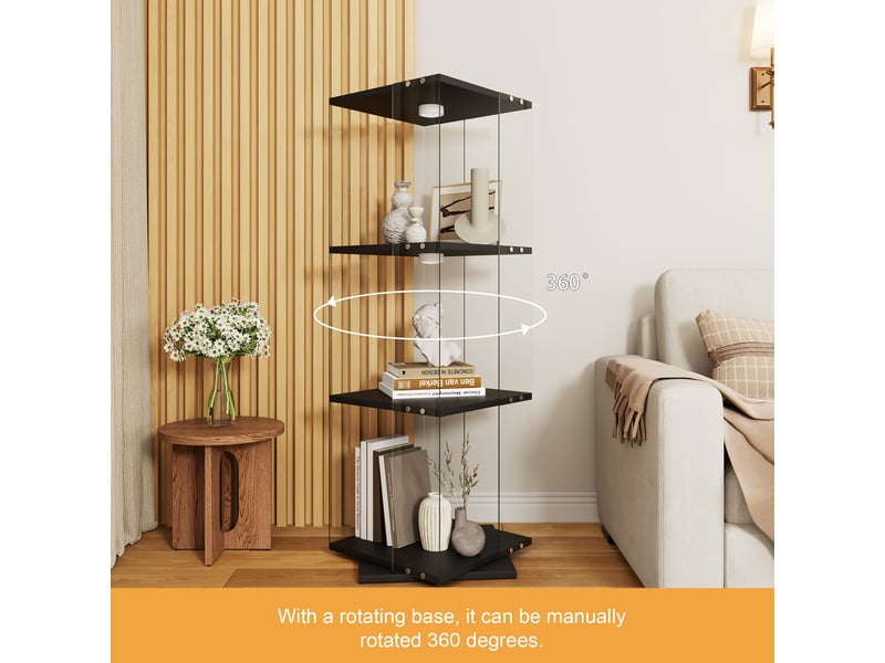  Vitrine verre rotative 360° - 38x38x121cm - bibliothèque pivotante 3 niveaux avec éclairage led multicolore tactile - noir  - Conforama C