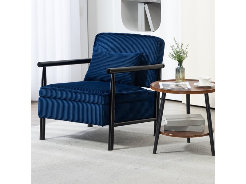  Fauteuil de salon moderne 80x61x72cm - coffre de rangement intégré, coussin lombaire amovible et structure en bois massif - velours côtelé - bleu  - Conforama D