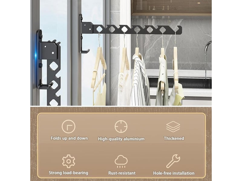  Pièce cintre mural porte vêtements pliable, cintre mural support de séchage, séchoir à linge mural pliant rotation 180°, convient pour balcon  - Conforama C