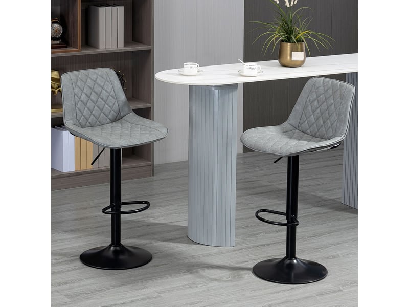  Ensemble de 2 tabourets de bar pivotants, hauteur réglable de 86 à 106 cm, revêtement en similicuir, dossier et repose-pieds, gris  - Conforama D
