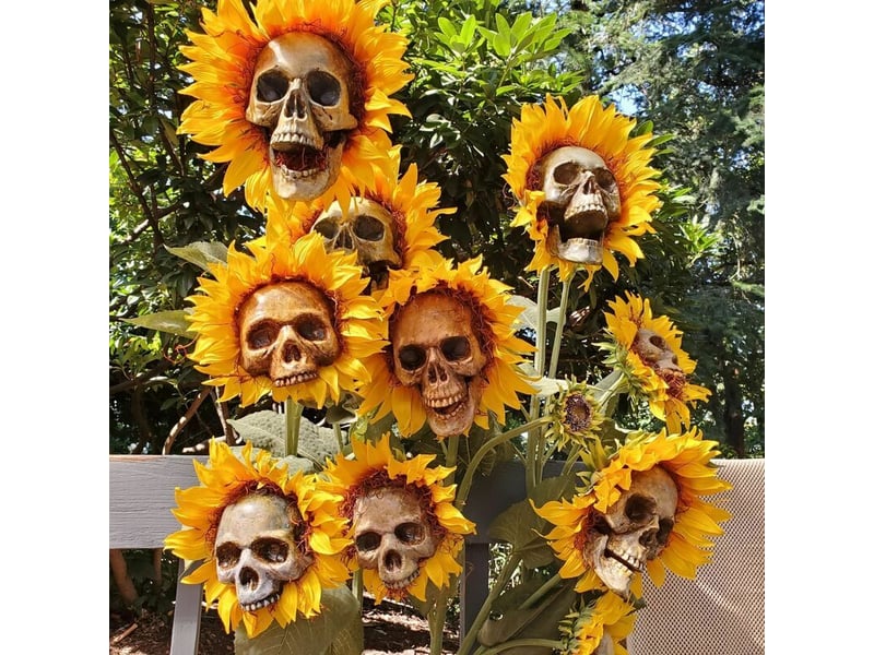  Décorations d'halloween crâne de tournesol ornements de fleurs artificielles de jardin  - Conforama D