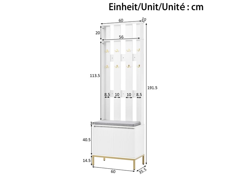 Vestiaire d’entrée avec banc, chaussures et led 60x35,5x191,5 cm blanc - Conforama C