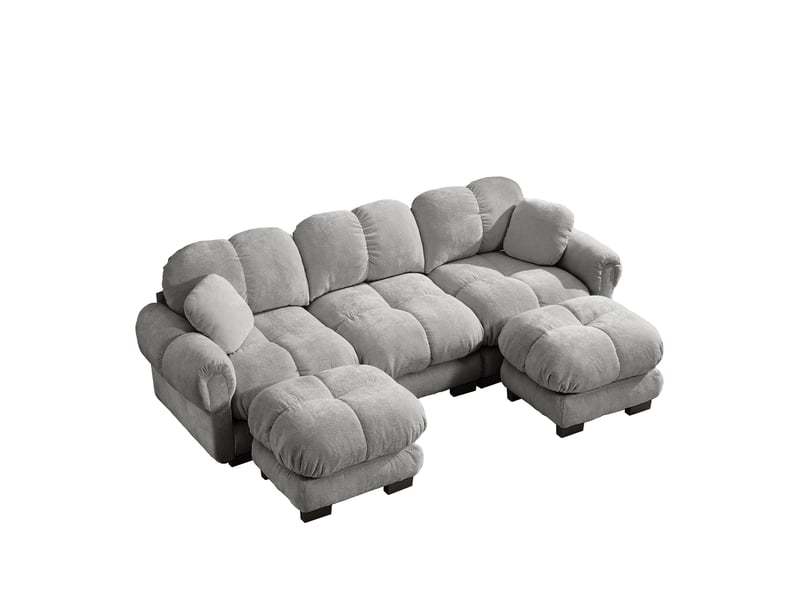  Canapé d'angle, canapé 3 places, avec pouf, style cloud, pour salon, mobilier pour espace de vie, gris clair  - Conforama B