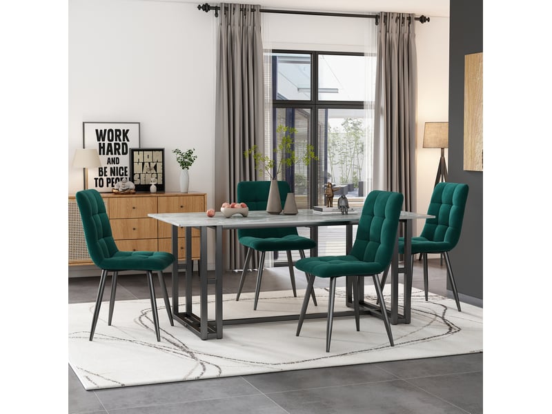  Lot de 4 chaises de salle à manger en velours vert foncé avec pieds en métal  - Conforama B