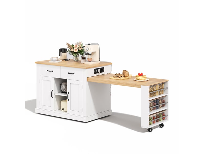  Îlot de cuisine mobile avec table extensible et rangements homvra  - Conforama A
