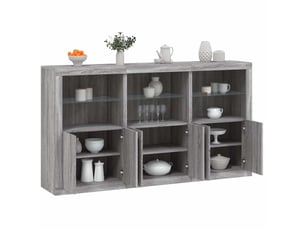 Buffet - bahut - meuble de rangement avec lumières led sonoma gris 181,5x37x100 cm