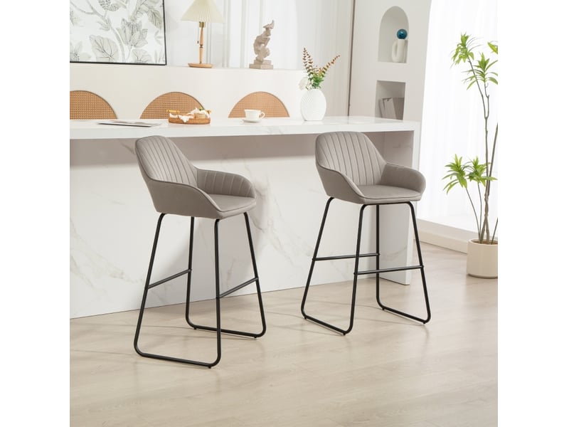  Tabouret de bar lot de 2 avec assise rembourrée, accoudoirs et repose-pieds, en polyester gris  - Conforama B