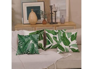 Lot de 4 housse de coussin 45 x 45 cm feuilles tropical vert polyester lin décoratif taie d'oreiller pour canapé lits chaises voiture salon