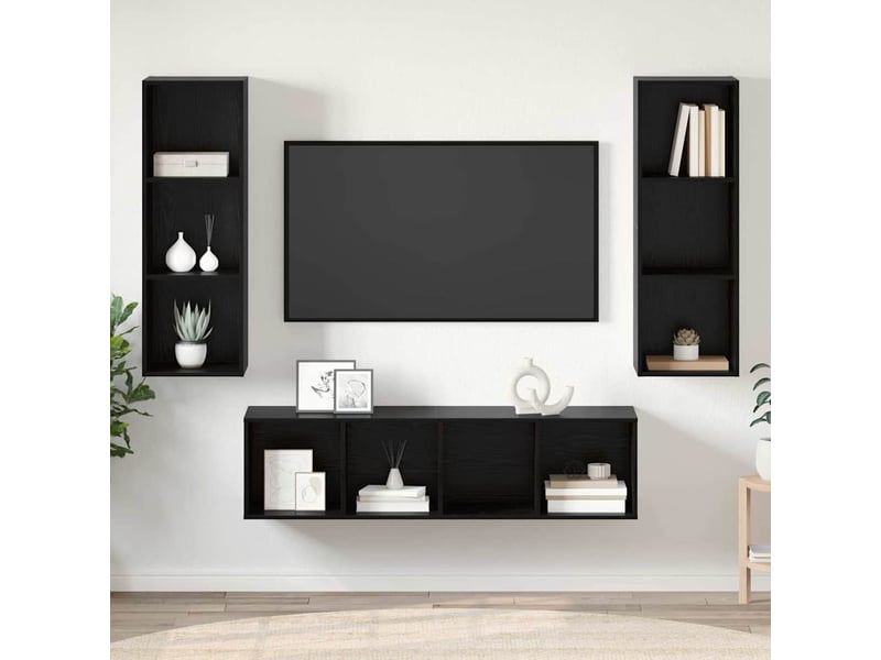 Ensemble meuble tv - banc tv - meuble de rangement 3 pcs chêne noir bois d'ingénierie - Conforama D
