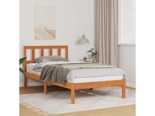 Lit adulte, lit simple, cadre de lit avec tête de lit brun 90x200cm pin massif cf2519