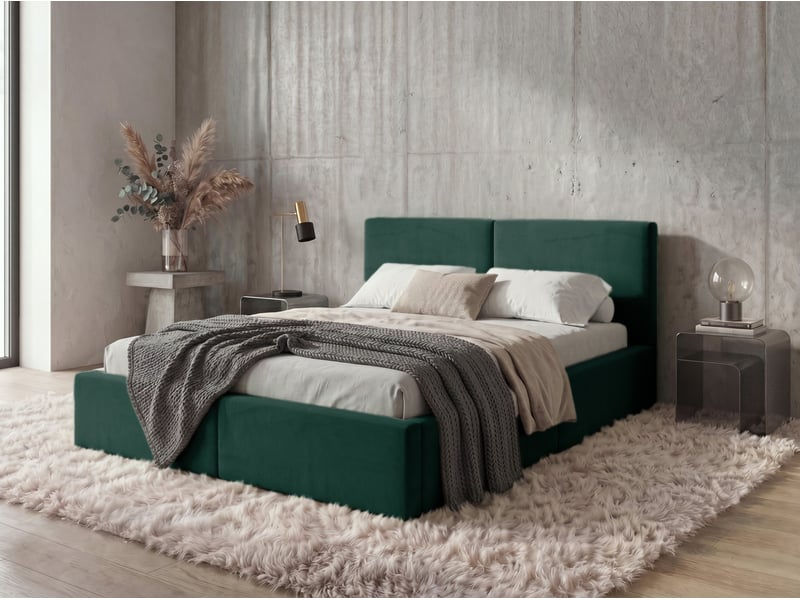  Lit coffre rembourré 120x200 2 places avec sommier relevable gratuit inclus et tête de lit - lit adulte avec rangement – vert Hilton Interbeds - Conforama C