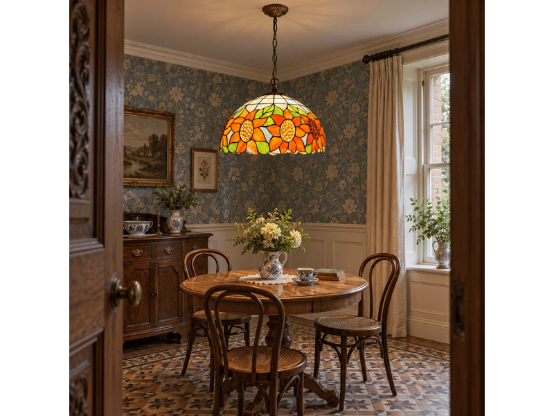  Suspension fleur de tournesol en vitrail – luminaire de style pastoral européen pour cuisine, salle à manger et couloir  - Conforama D