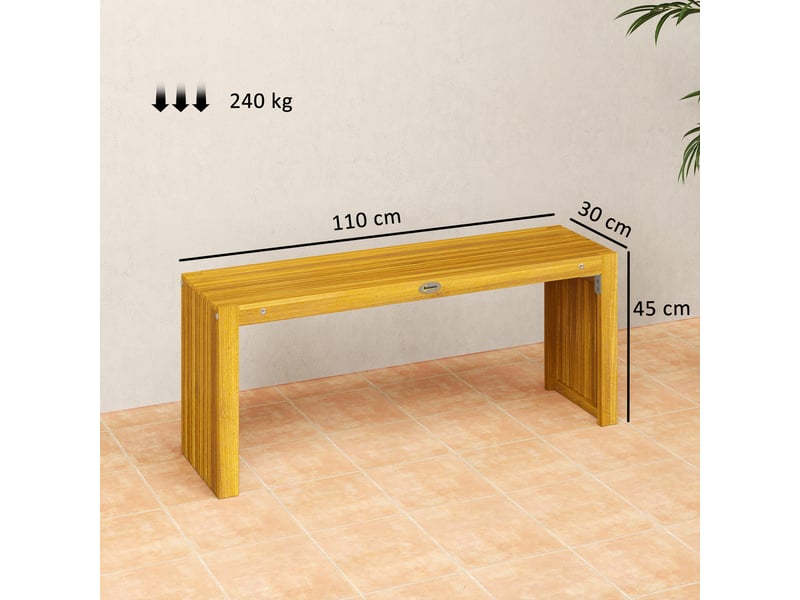  Banc de jardin en bois 2 places, 110 cm, assise à lattes, charge maximale 240 kg, idéal pour terrasse, porche ou parc.  - Conforama E