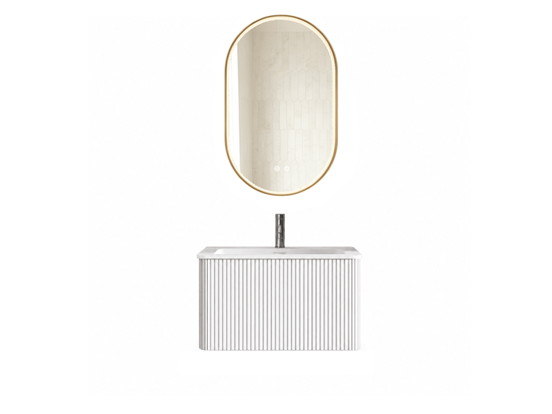  Ensemble meuble vasque avec miroir led suspendu 60 cm - miroir ovale 50 x 80 cm antibuée  - Conforama A