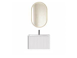 Ensemble meuble vasque avec miroir led suspendu 60 cm - miroir ovale 50 x 80 cm antibuée