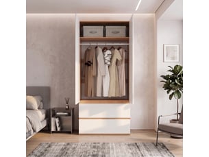 Armoire 4 portes battantes-armoire haute 200cm-1 tringle 2 tiroirs tiroir à bijoux-effet chêne et blanc-90x50x200cm-chêneblanc