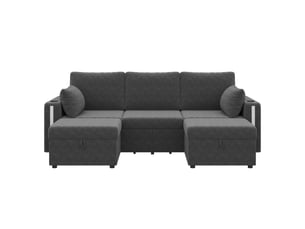 Canapé modulaire u ou l 5-6 places avec led et ports usb - lpospi - rangements en velours côtelé gris
