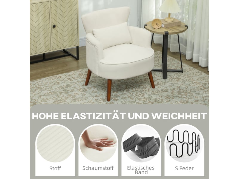  Fauteuil rembourré avec dossier enveloppant, accoudoirs arrondis et coussin lombaire en polyester blanc crème  - Conforama E