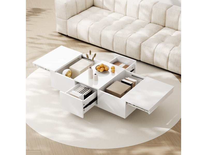  Table basse avec 2 tiroirs et rangements cachés pour salon 100×50×31 cm en panneaux de particules blanc  - Conforama C