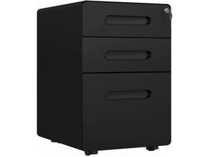 Caisson de bureau mobile 39 x 48 x 59 cm – noir – 3 tiroirs avec serrure et roulettes en acier