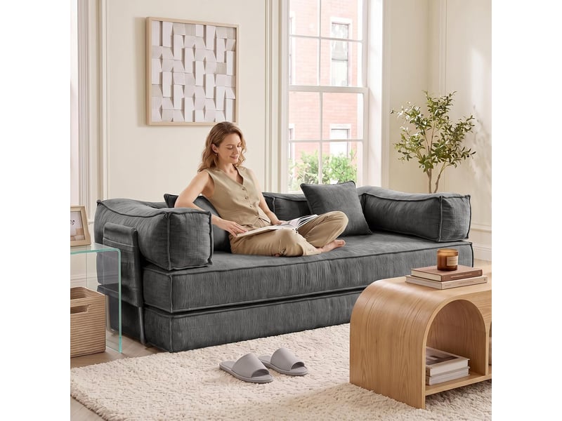  Canapé-lit convertible 3 places, sofa de sol modulaire, coussins amovibles，207x106x68cm，gris foncé  - Conforama R