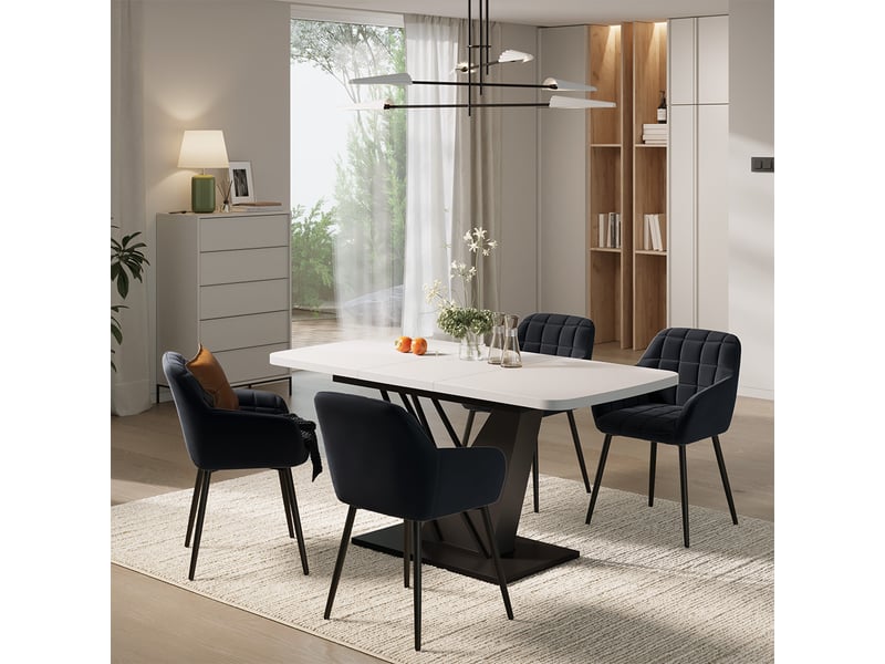  Vicco ensemble de table à manger, blancnoir, 120x80cm avec 4 chaises de salle à manger  - Conforama C