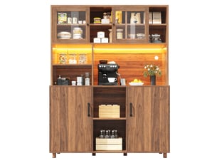 Buffet de cuisine 4 portes 0 tiroir - 140 cm noyer led mdf