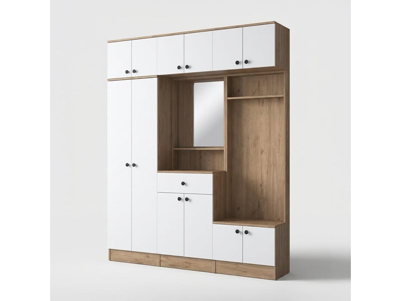  Meuble d'entrée avec porte-manteau et miroir aether - noyer  - Conforama A
