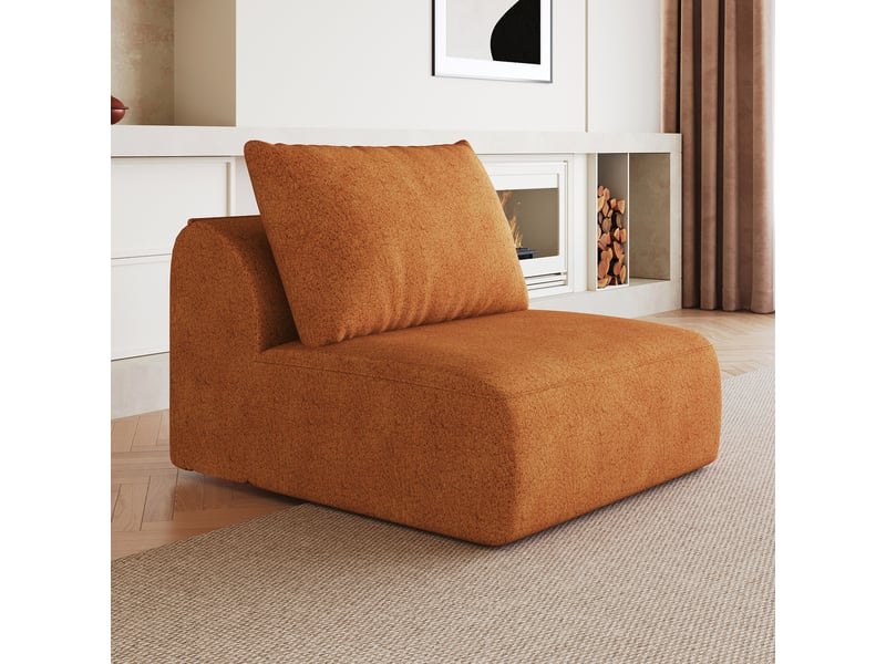 Fauteuil 1 place orange en tissu chenille doux avec mousse haute résilience, design moderne sans montage requis pour salon, 70x90x85cm - Conforama D