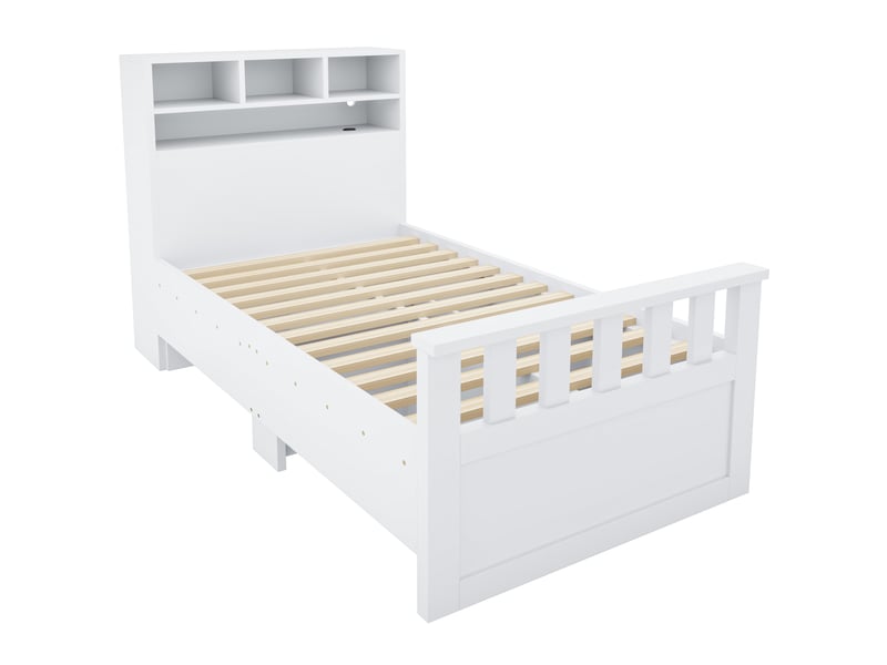  Lit enfant 90x200 cm, lit simple, tiroirs de rangement, rangements intégrés, éclairage led, ports usb, espace inférieur modulable, mdf blanc OPULERANE TRADING LTD - Conforama A