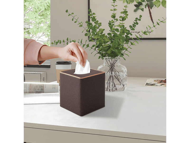  Étui carré en lin pour boîte à mouchoirs - avec base magnétique, pour la maison et le bureau - 1 pièce, 16×14×14cm (marron)  - Conforama C