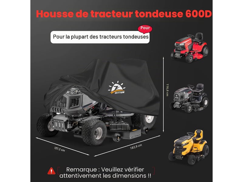 Housse de tondeuse à gazon autoportée 210d 183x137x117cm avec sac de rangement - Conforama B