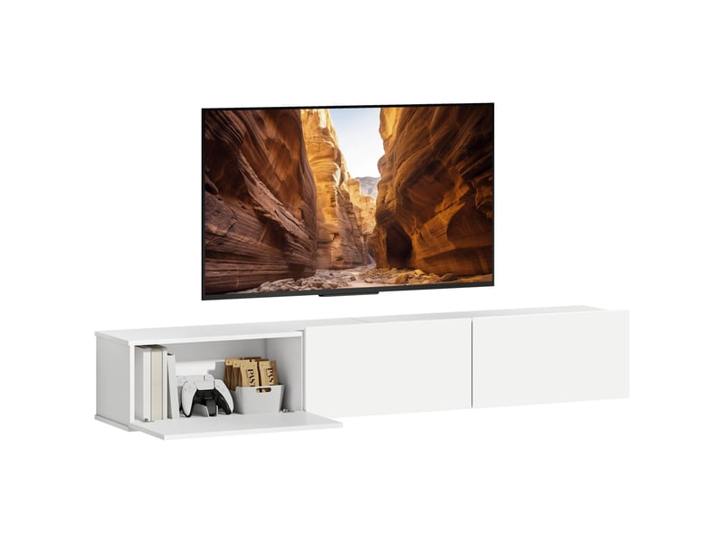 Meuble tv mural avec 3 abattants mdf blanc 180 x 31,5 x 29,8 cm  - Conforama A