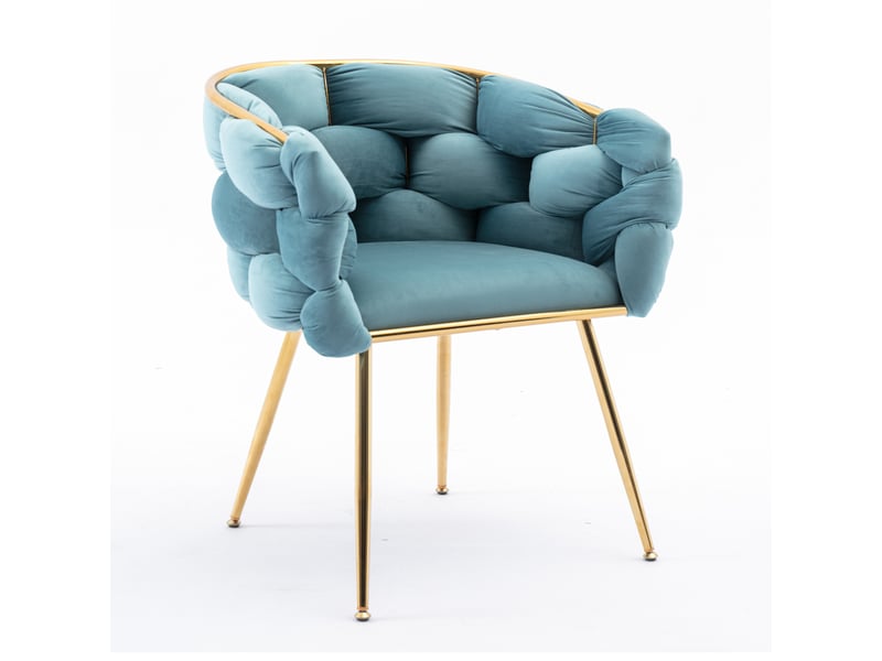  Lot de 2 fauteuils d'appoint modernes en velours bleu avec accoudoirs, structure métallique dorée  - Conforama A