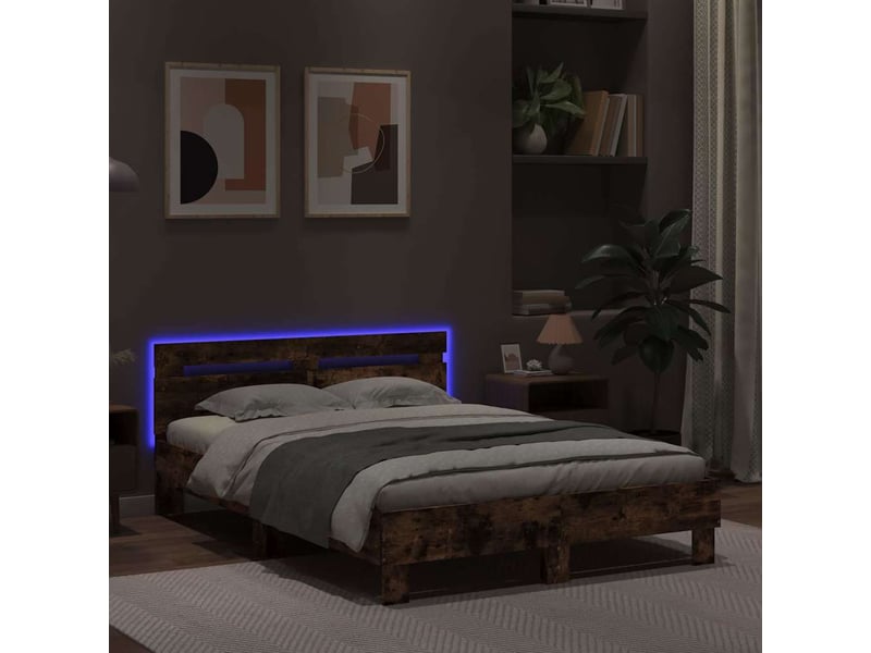  Lit double- lit adulte -  cadre de lit avec led sans matelas chêne fumé 135x190 cm  - Conforama C