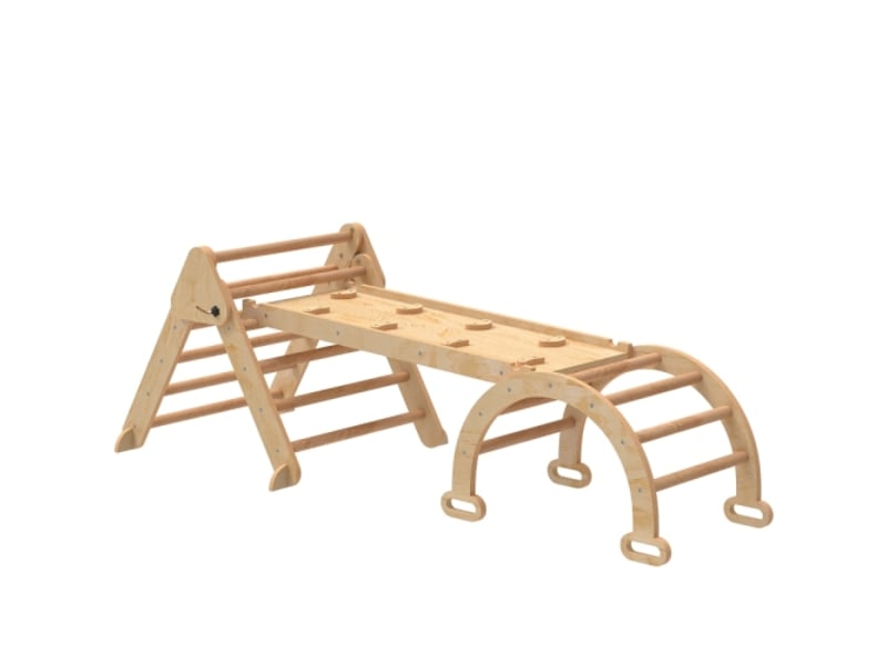  Structure d’escalade 7 en 1 en bois, arche, échelle, rampe, mur, toboggan, pliable, 1,5-4 ans  - Conforama A