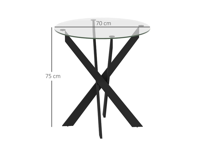 Table de salle à manger pour 4 personnes avec plateau en verre trempé, pieds croisés, en verre, ø70×75 cm, noir  - Conforama D