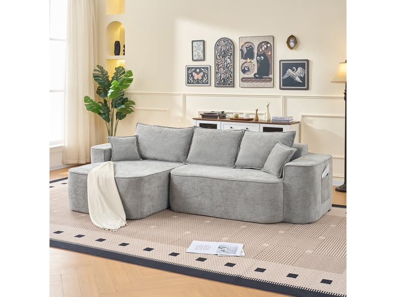  Canapé d'angle, canapé modulable, en chenille, assise profonde, sans montage, style cloud, pour salon, 262 cm  - Conforama A