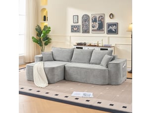 Canapé d'angle, canapé modulable, en chenille, assise profonde, sans montage, style cloud, pour salon, 262 cm