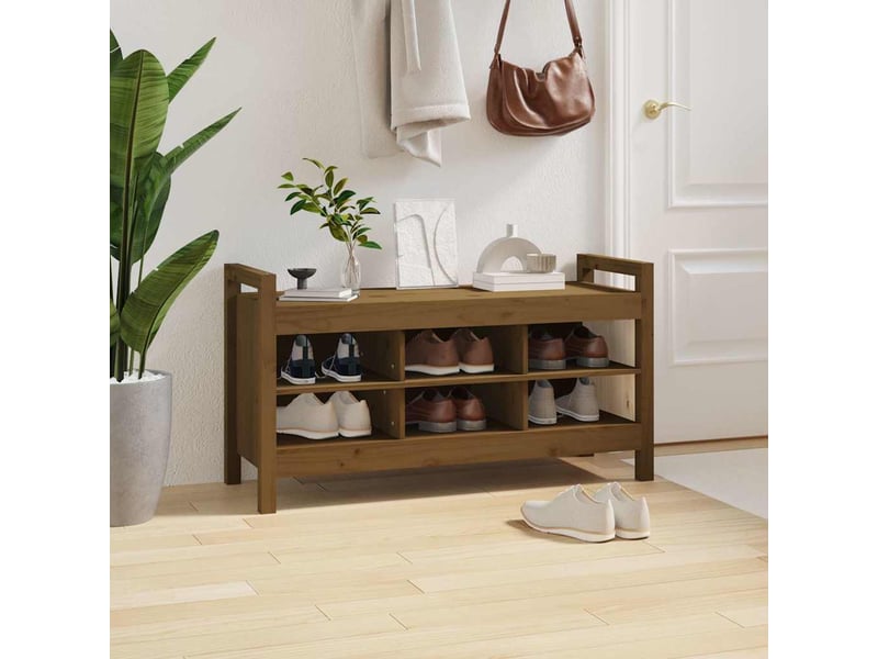  Banc d'entrée, banc interieur marron miel 110x40x60 cm bois de pin massif  - Conforama E