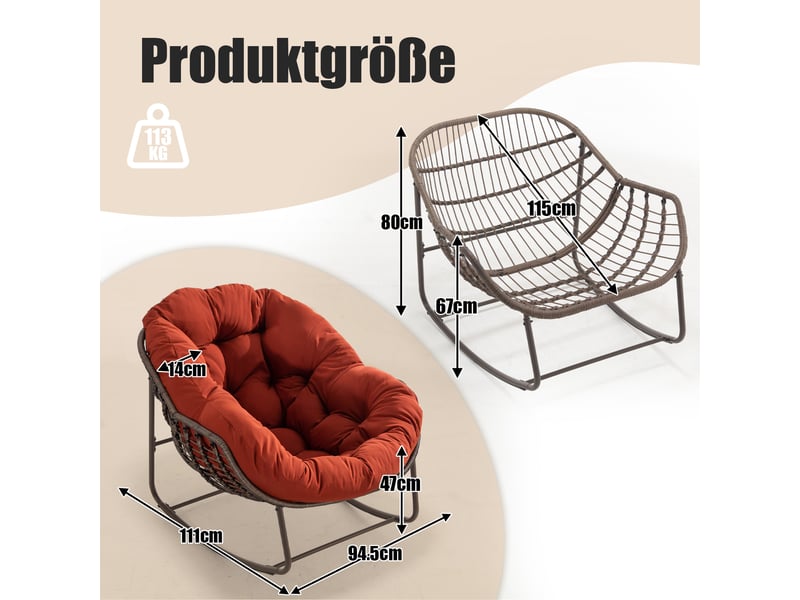  Cocon - fauteuil à bascule en rotin naturel - forme œuf et coussin orange - confortable pour salon, véranda ou chambre  - Conforama C