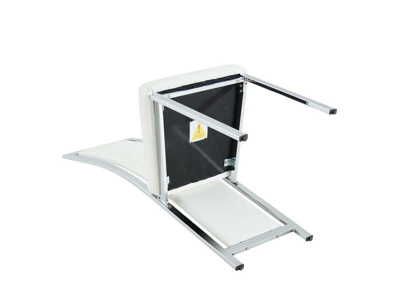  Lot de 4 chaises de salle à manger,44x42,7x109 cm,similicuir et métal argenté,blanc  - Conforama E