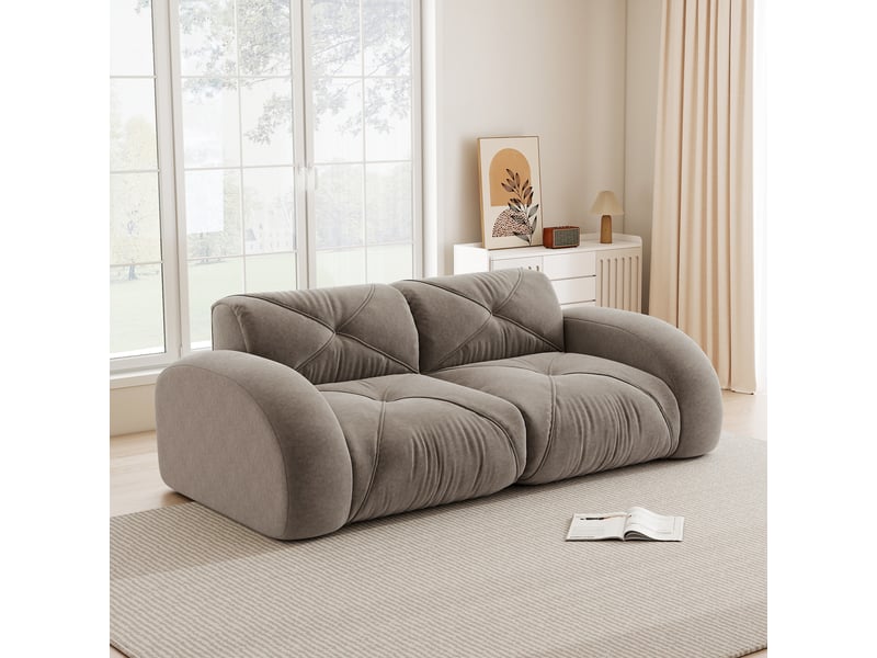  Canapé modulable 2 places 204 cm canapé sans armature en tissu chenille avec mousse haute densité 32d, design antidérapant, sans montage, brun clair Seren Glow - Conforama B
