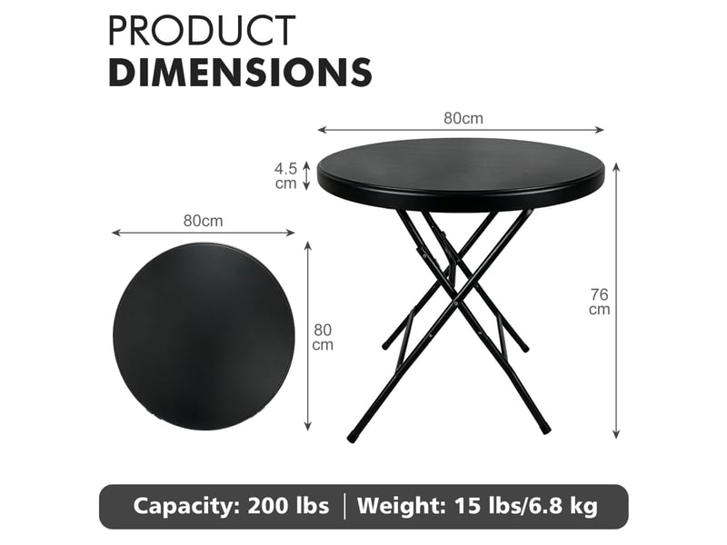 Table pliante ronde en hdpe avec piètement métallique repliable, montage sans outil, 80 cm, capacité 136 kg - Conforama C