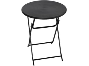 Table de jardin pliante ronde ø60 cm gris foncé, plateau effet bois et cadre acier pour balcon et terrasse