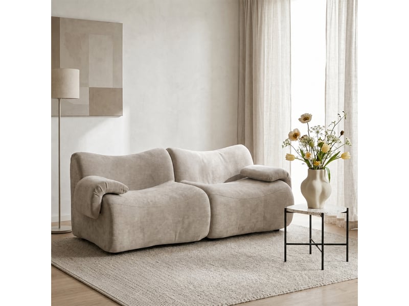 Canapé 2 places, revêtement en tissu chenille, sans assemblage, gris - Conforama D