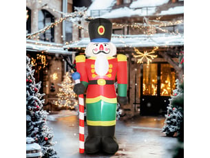 Soldat casse-noisette gonflable de noël 245 cm avec lumières led et sceptre, intérieur et extérieur, multicolore