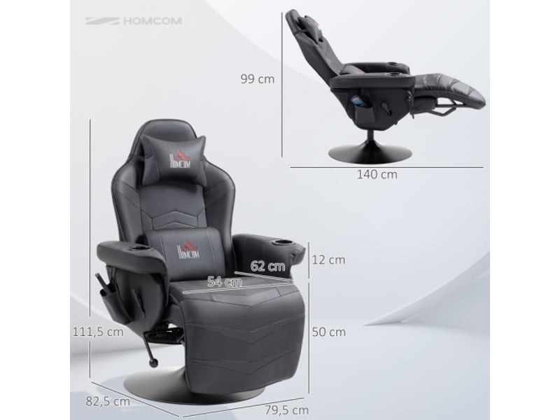  Fauteuil gamer noir, fonction massage, dossier inclinable, repose-pieds, cadre acier, similicuir, 120 kg  - Conforama C